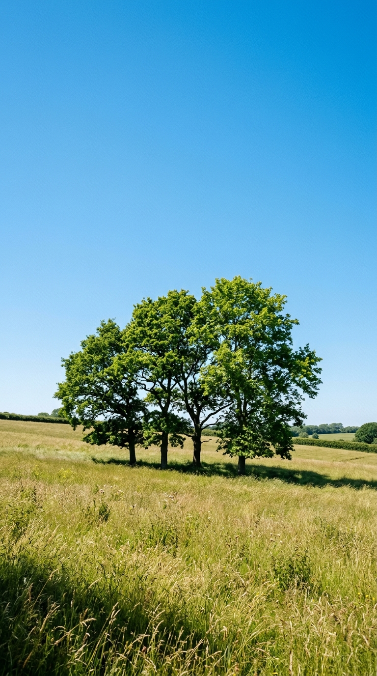 Arbres et prairie au soleil